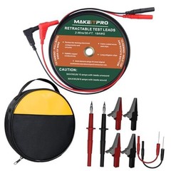 Retractable Test Leads 2 Wires 30FT 18AWG 10 in 1 Kit with Cable Bag and