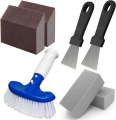 Pool Pumice Stone and 5-Inch Vinyl Pool Brush Set with Ez-Clip Handle to Reomve