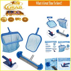 4-Piece Pool Cleaning Kit Heavy Duty Skimmer Net Brush Wall Scrubber Above Gr…