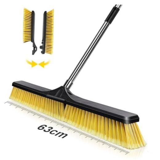24&Prime; Push Broom, Industrial Broom with Stiff Bristles,Outdoor Push Broom-yellow