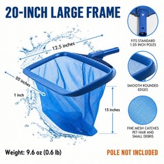 20 Inch Pool Skimmer Net Deep Bag Leaf Rake for Inground Above Ground Pools Fine