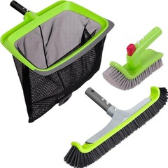 3-Piece Pool Cleaning Kit -Pool Skimmer Net, 17.5&Prime; Aluminum Pool Wall Brush & 90