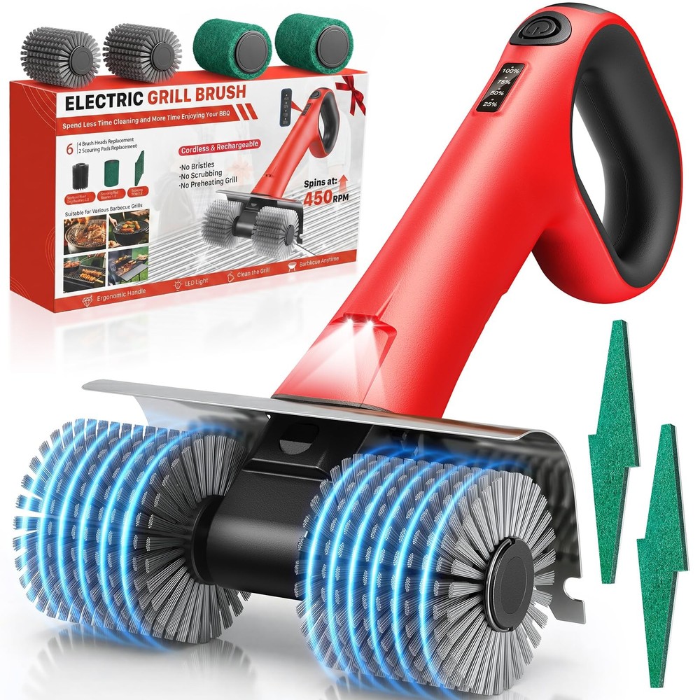NeatLt Electric Grill Brush for Outdoor Grill, Cordless BBQ Cleaner Red