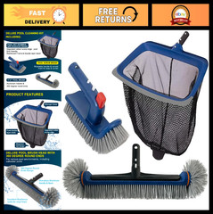 Deluxe Pool Cleaning Kit – Skimmer Net, 17.5&Prime; Brush & Rotatable Scrub Brush, Hea