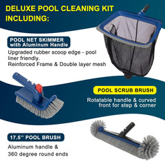 Deluxe Swimming Pool Cleaning Kit Including Pool Skimmer Net with Rubber Edge, 1