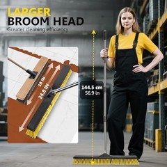 24&Prime; Push Broom, Industrial Broom with Stiff Bristles,Outdoor Push Broom-yellow