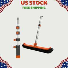 NEW Pool Brush with 12FT Telescopic Pole & 18&Prime; Scrubber Head for Walls Floors Ti
