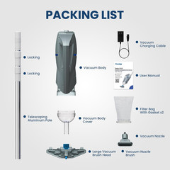Cordless Pool Vacuum for Above Ground Pool with Telescopic Pole, 18.5 GPM Powerf