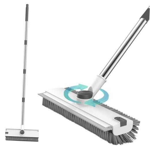 Floor Scrub Brush, 3 in 1 Floor Scrub Brush with 54-in Adjustable Grey White