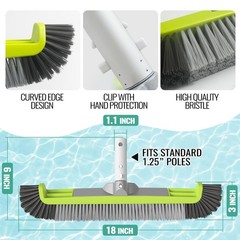 18&Prime; Pool Brush Head for Cleaning Walls, Curved Ends for Tile & Vinyl Pools