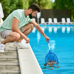 Pool Skimmer Net with Pole 26.8&Prime; Leaf Rake for Hot Tub Spa Debris Cleaning Tool