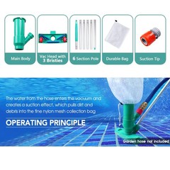 Portable Pool Vacuum Cleaner with Brush & Bag, 56.5&Prime; Pole for Above Ground Pools