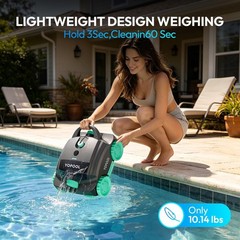 Cordless Robotic Pool Cleaner, Dual-Layer Filtration 100-Min, 860 Sq.Ft