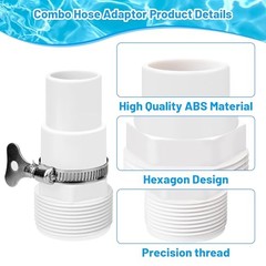 Pool Hose Adapter of 1-1/4&Prime; to 1-1/2&Prime; with Plumbers 2-pack with accessories