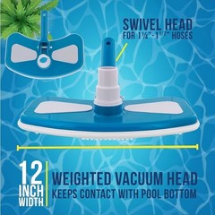 12&Prime; Deluxe Weighted Butterfly Pool Vacuum Head, Swivel Hose Connection, Pole…