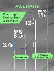 15ft Heavy Duty Telescopic Pool Pole – Adjustable Aluminum, Fits Vacuum & Net, A