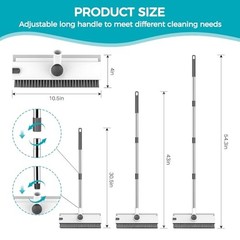 Floor Scrub Brush, 3 in 1 Floor Scrub Brush with 54-in Adjustable Grey White