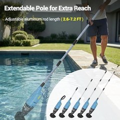 Cordless Handheld Pool Vacuum 18 GPM 60 Min Runtime 120um Filter 4 Section Pole