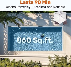 90 Min Cordless Robotic Pool Cleaner Automatic Vacuum Pools to 860 Sq ft, 1822