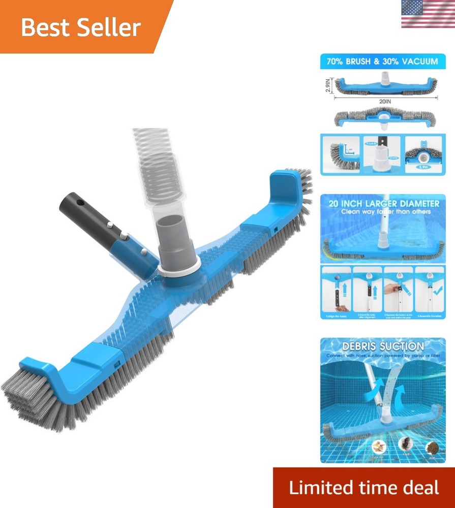 Easy-Fit 20-Inch Pool Brush with Sturdy Nylon Bristles and Swivel Connection