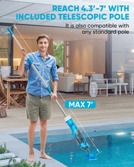 Cordless Pool Vacuum with Telescopic Pole, 18.5 GPM Powerful Suction, 1.5H Super