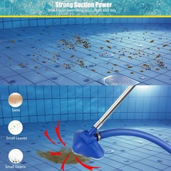 Non-Electric Pool Vacuum Cleaner for Small Above-Ground Pools, 13FT Hose, 8FT Po