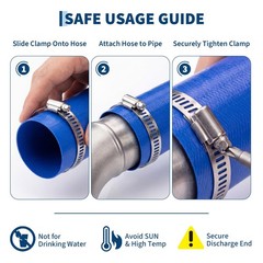 2inx100ft Blue PVC Pool Hose with Metal Clamps Outdoor Water Hose Clamp