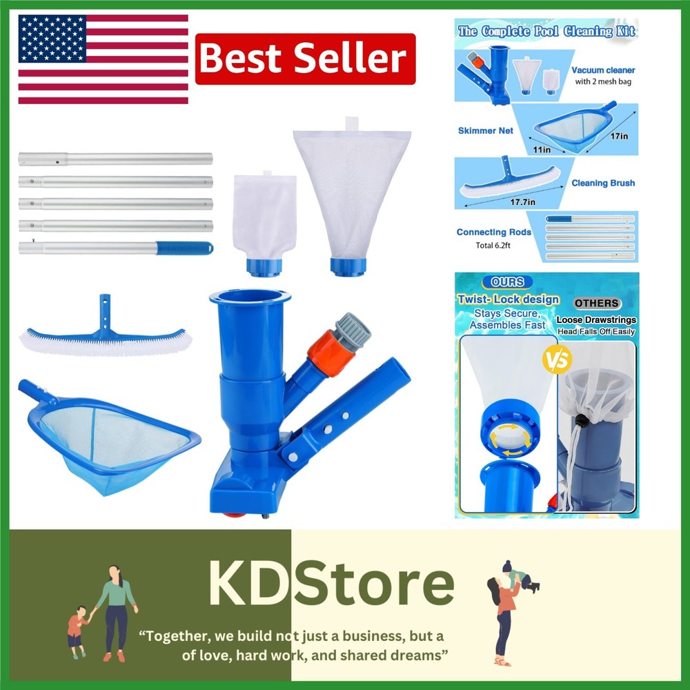 Complete 3-in-1 Pool Cleaning Solution for Above Ground Pools with 6.2ft Pole