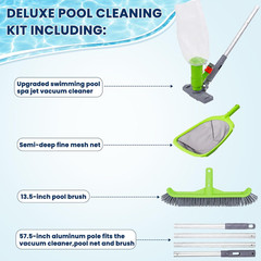 Deluxe Swimming Pool Cleaning Kit with Spa Jet Vacuum Cleaner,Brush, Semi-Deep S