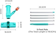 Efficient Portable Pool Cleaner – No Electricity Needed, 6 Sections of 56.5&Prime;