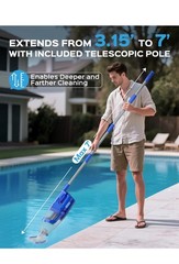Cordless Pool Vacuum with Telescopic Pole, 18.5 GPM Powerful Suction – Deep Blue