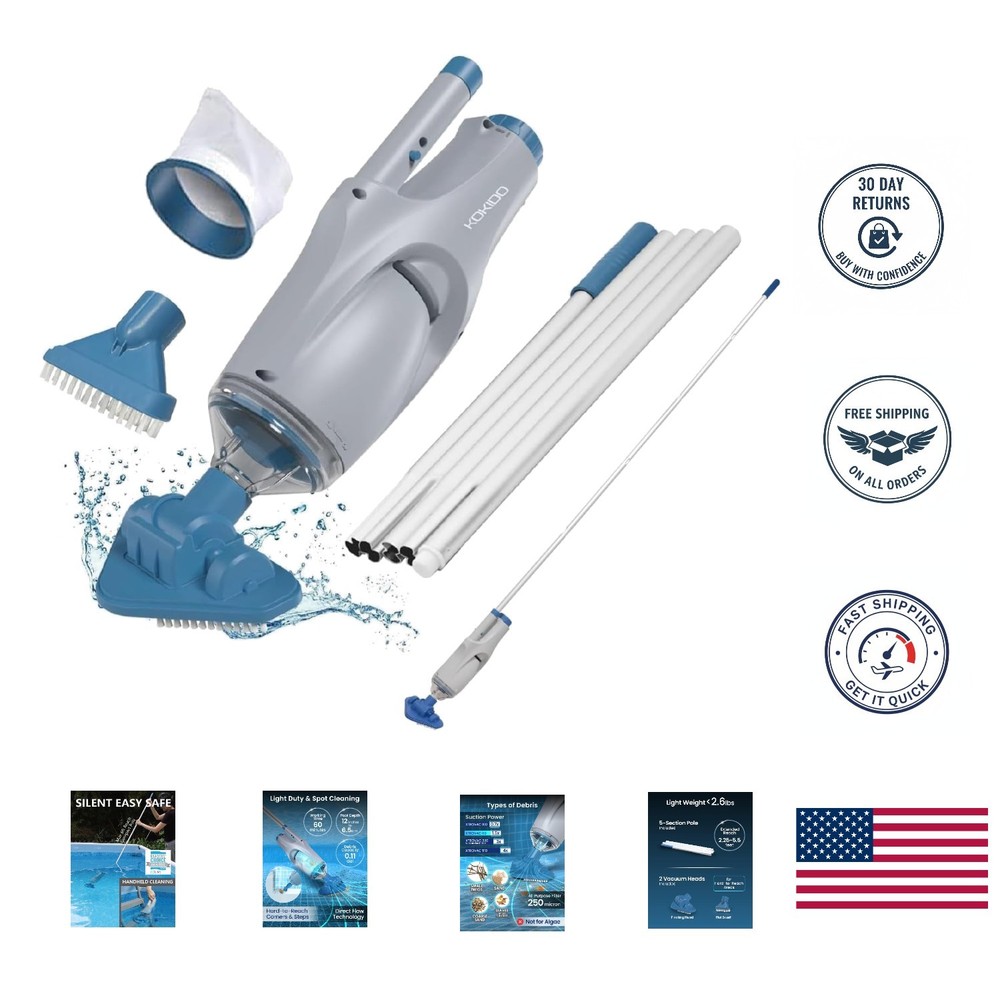 Lightweight Portable Pool Vacuum with 60-Minute Runtime for Easy Spot Cleaning