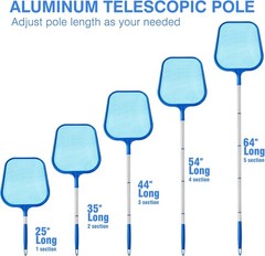 Elegant 5-Section Pool Skimmer with Ultra-Fine Mesh & Adjustable 64-Inch Pole