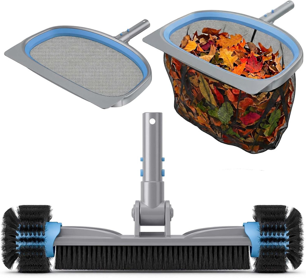 3-In-1 Deluxe Swimming Pool Cleaning Kit – Includes Pool Brush with Detachable S