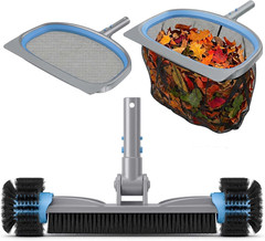 3-In-1 Deluxe Swimming Pool Cleaning Kit – Includes Pool Brush with Detachable S