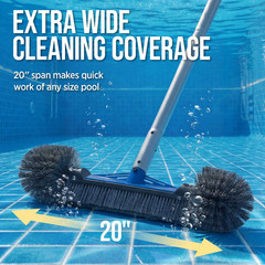 20&Prime; Pool Brush with 9 Ft Aluminum Pole Heavy-Duty Swimming Pool Wall & Floor …