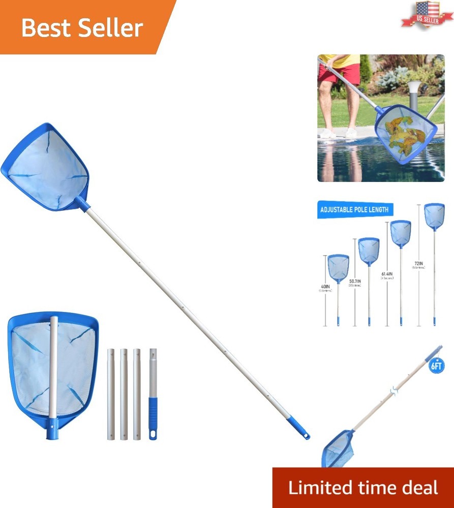 Fine Mesh Pool Leaf Skimmer with 5-Section Aluminum Pole for Effortless Cleaning