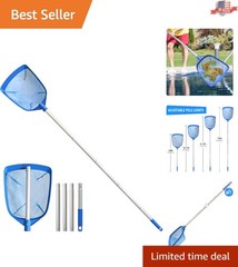 Fine Mesh Pool Leaf Skimmer with 5-Section Aluminum Pole for Effortless Cleaning