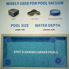 Cordless Handheld Pool Vacuum, 18.5GPM, Detachable Poll, 2x 2L Filters Bags