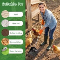 Heavy-Duty Yet Lightweight Chicken Poop Scooper & Rake 2-in-1, Adjustable Black