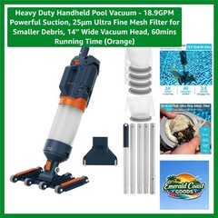 Efficient Heavy Duty Handheld Pool Vacuum – 2 Lithium-Ion Batteries Included