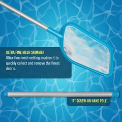 30&Prime; Swimming Pool Hand Leaf Skimmer Net & Pole – Ultra Fine Mesh Netting