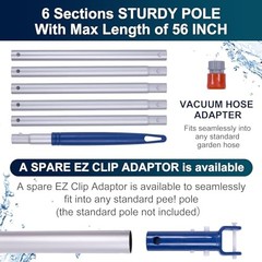 Manual Pool Vacuum for Above Ground Pool Upgrade with Fine Mesh Bag& 56&Prime;