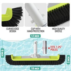 18&Prime; Pool Brush Head for Cleaning Swimming Pool Walls, Curved Ends HighEfficie…