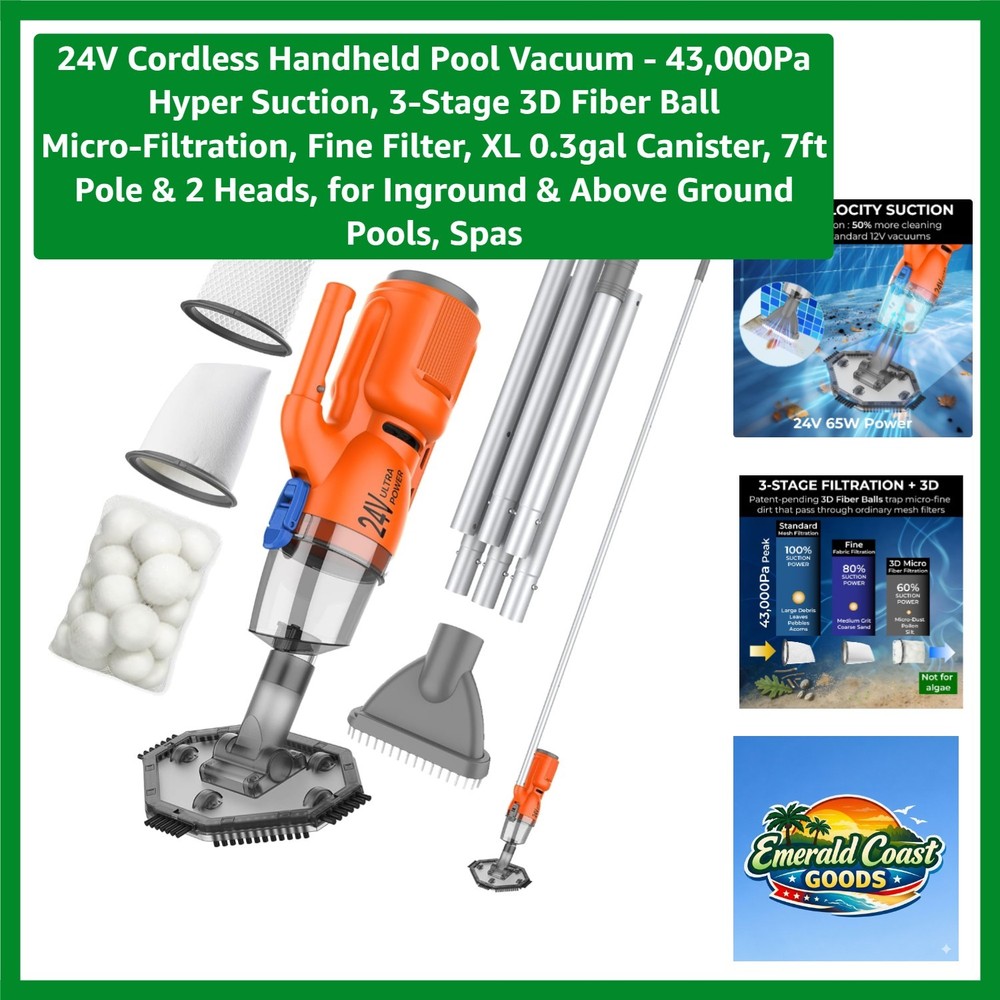 Ultimate Cordless Pool Vacuum – 3D Filtration, 0.3gal Canister & Waterproof