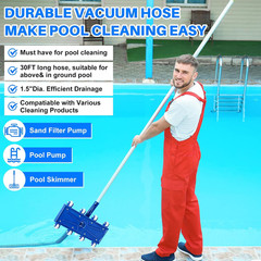 3 Pcs Pool Cleaning Kit 14&Prime; Vacuum Head with Flexible Wheels, 1-1/2 x 18ft Hoses