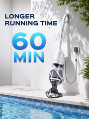 Grelawner Cordless Handheld Pool Vacuum for Above Ground Pool, White
