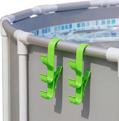 2 Pack Adjustable Pool Pole Hanger with 3 Hooks, Pool Fence Hooks Clip-On Poolsi