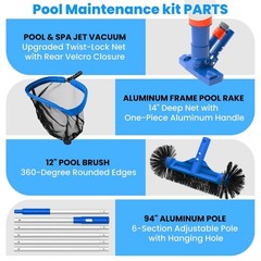 Poolvio Pool Cleaning Kit with Spa Jet Vacuum Cleaner, 8-Foot Pole, Leaf Rake…