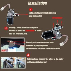 UTV Windshield Wiper Motor Kit 12V Compatible with 14&Prime; Arm + 16&Prime; Wiper Blade